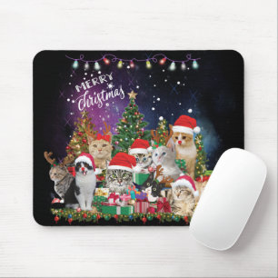 Cats Merry christmas Light Mouse Mat