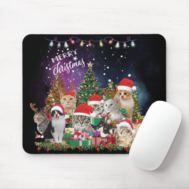 Cats Merry christmas Light Mouse Mat (With Mouse)