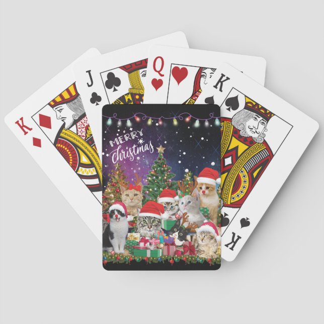 Cats Merry Christmas Light  Playing Cards (Back)