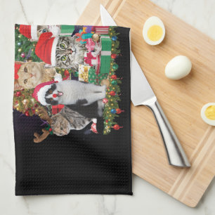 Cats Merry Christmas Light Tea Towel