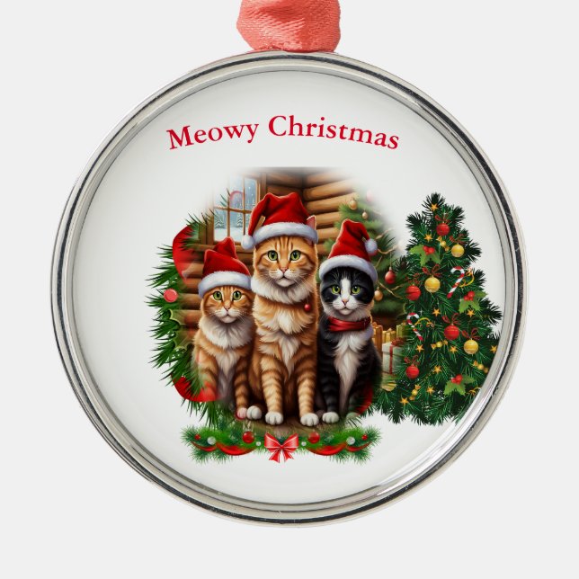 Cats Merry Christmas Metal Tree Decoration (Front)