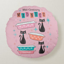 Cats Mid-Century Madness Pink Pyrex Pillow