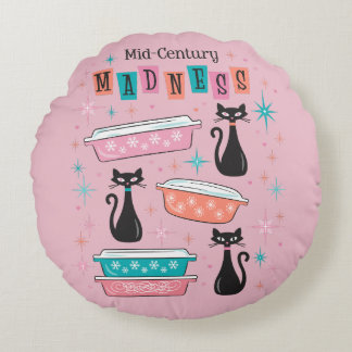 Cats Mid-Century Madness Pink Pyrex Pillow Round Cushion