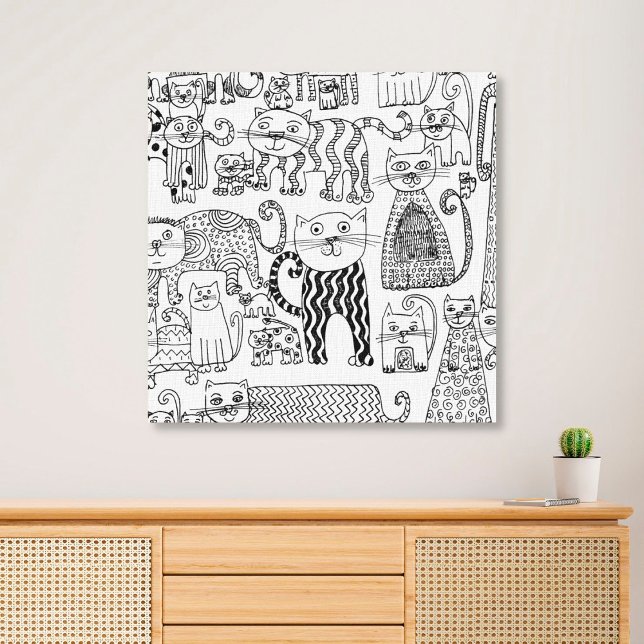 Cats Modern Black and White Hand Drawn  Canvas Print (Creator Uploaded)