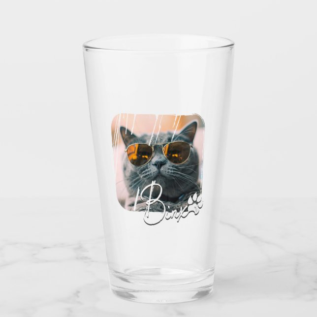 Cat's Modern Simple Cool Grunge Name and Photo Glass (Front)