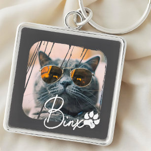 Cat's Modern Simple Cool Grunge Name and Photo Key Ring