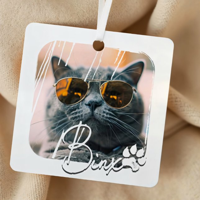 Cat's Modern Simple Cool Grunge Name and Photo Metal Tree Decoration (Creator Uploaded)