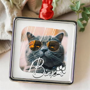 Cat's Modern Simple Cool Grunge Name and Photo Metal Tree Decoration