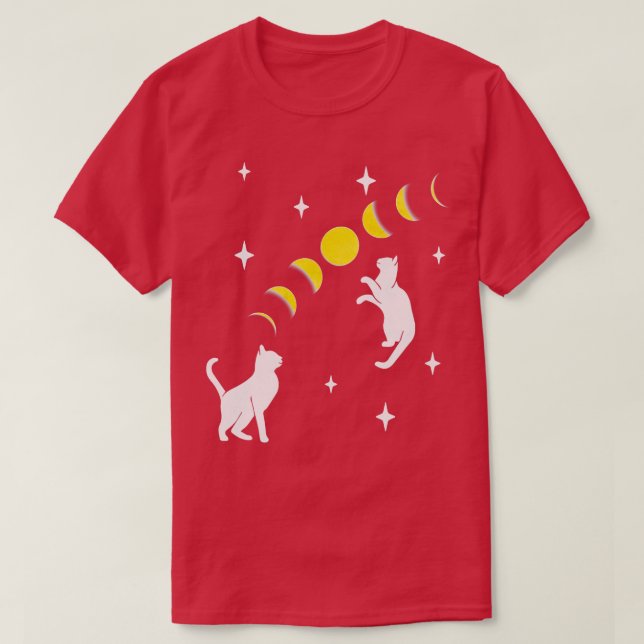Cats Moon Phases Stars T-Shirt (Design Front)