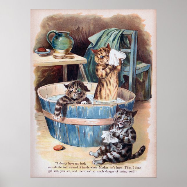 Cats Morning Bath, Louis Wain Poster (Front)