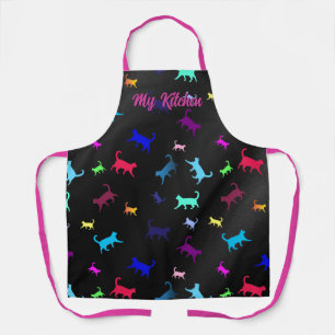 Cats muilt-colored pink blue purple yellow green apron