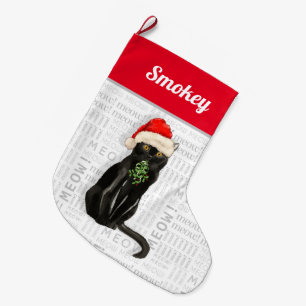 Cat's Name Black Bombay Cat Christmas Large Christmas Stocking