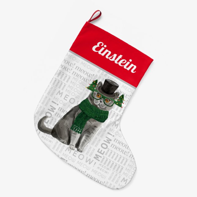 Cat's Name British Shorthair Cat Large Christmas Stocking (Front (Hanging))