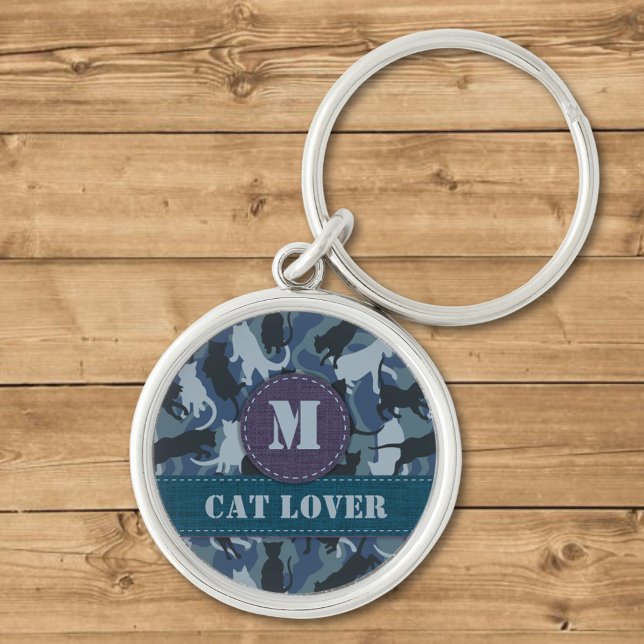 Cats Navy Camouflage Monogram Keychain (Creator Uploaded)