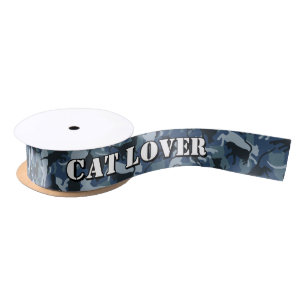 Cats Navy Camouflage Satin Ribbon