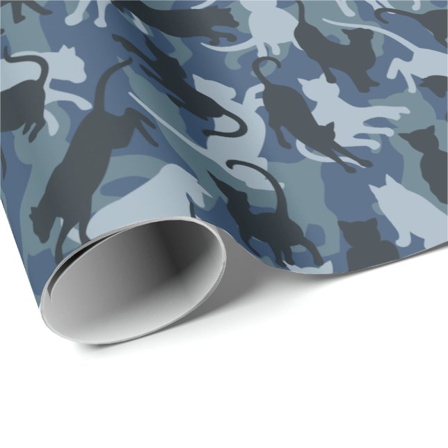 Cats Navy Camouflage Wrapping Paper (Roll Corner)