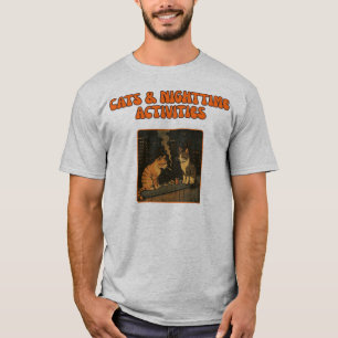 Cats & Nighttime Activities – Retro Funny Cat Art T-Shirt