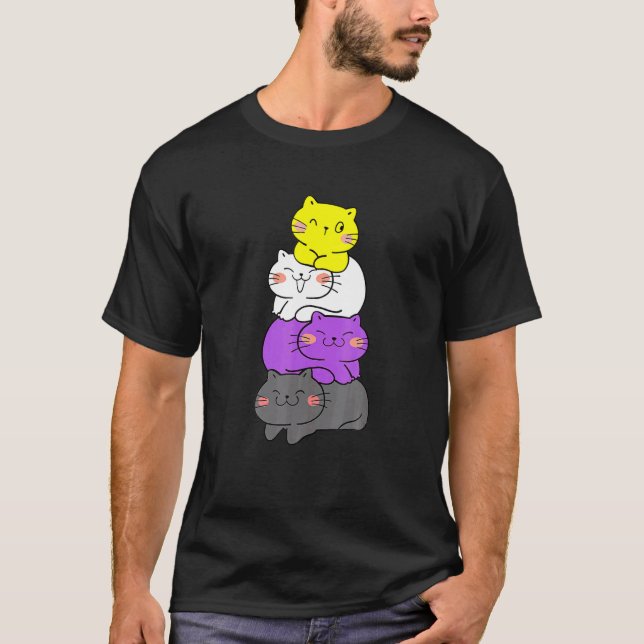 Cats Non Binary Flag Agender Genderqueer Pride Day T-Shirt (Front)
