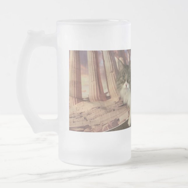 CATS OF GREECE FROSTED GLASS BEER MUG (Left)