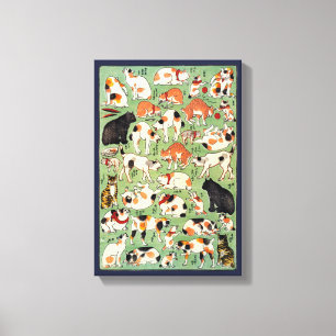 Cats of The Edo era, Utagawa Yoshifuji, Ukiyo-e Canvas Print