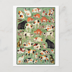 Cats of The Edo era, Utagawa Yoshifuji, Ukiyo-e Postcard
