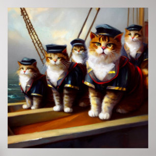 Cats On a Ship Poster