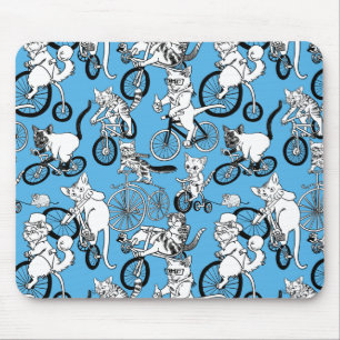 Cats on Bikes pattern Mouse Mat