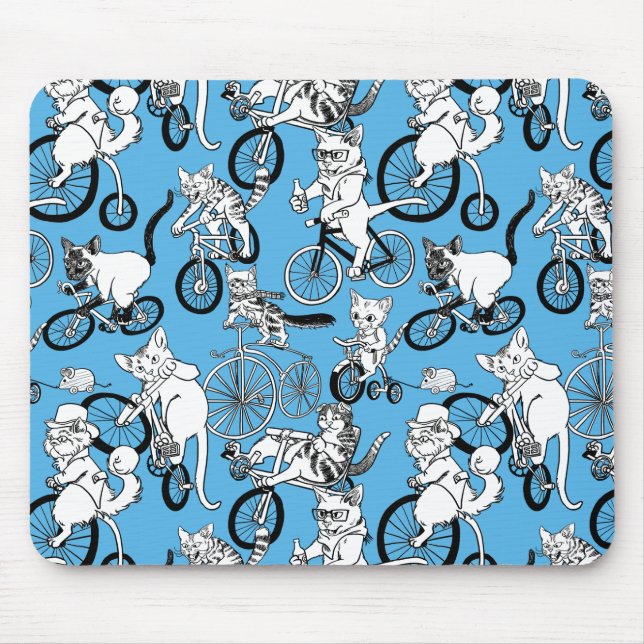 Cats on Bikes pattern Mouse Mat (Front)