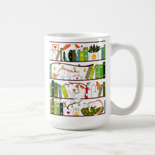 Cats On Bookshelf, Cat And Book Lover Gift Coffee Mug