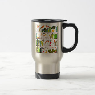 Cats On Bookshelf, Cat And Book Lover Gift Travel Mug