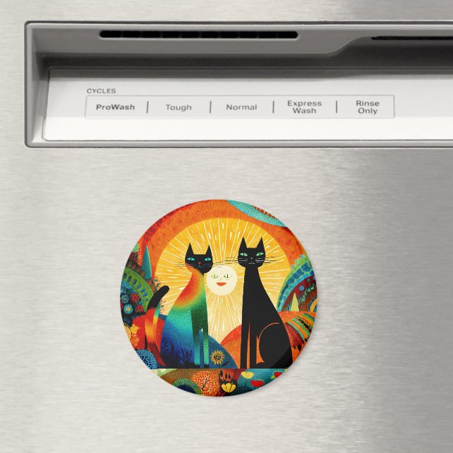 Cats on Bright and Colorful Background, Magnet (In Situ (Dishwasher))
