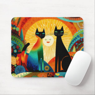 Cats on Bright and Colorful Background, Mouse Mat