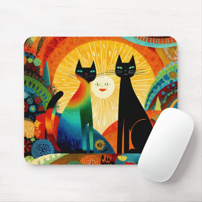 Cats on Bright and Colorful Background, Mouse Mat (With Mouse)