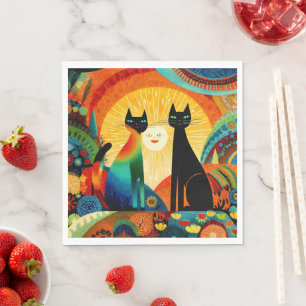 Cats on Bright and Colorful Background, Napkin