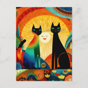 Cats on Bright and Colorful Background, Postcard