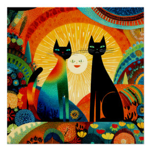 Cats on Bright and Colorful Background, Poster