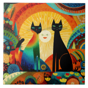 Cats on Bright and Colorful Background, Tile