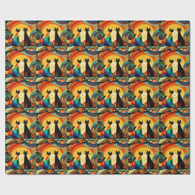 Cats on Bright and Colorful Background, Wrapping Paper (Seam)