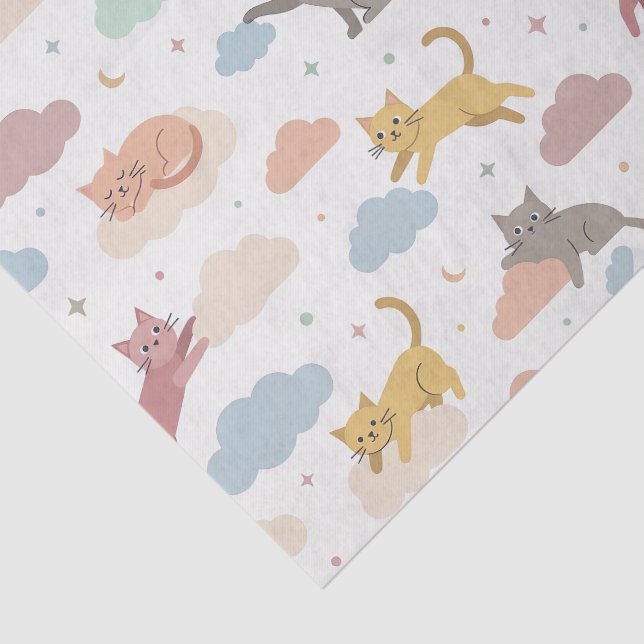 Cats on Clouds Cute Tissue Paper (Detail)