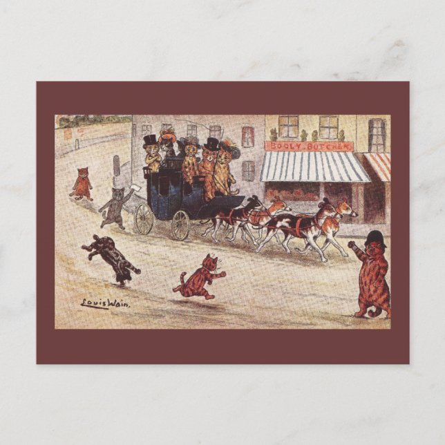 Cats on Coach Race Down High Street Postcard (Front)