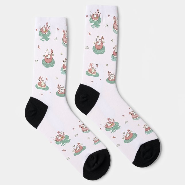 Cats on Inflatable Rings Crew Socks (Right)