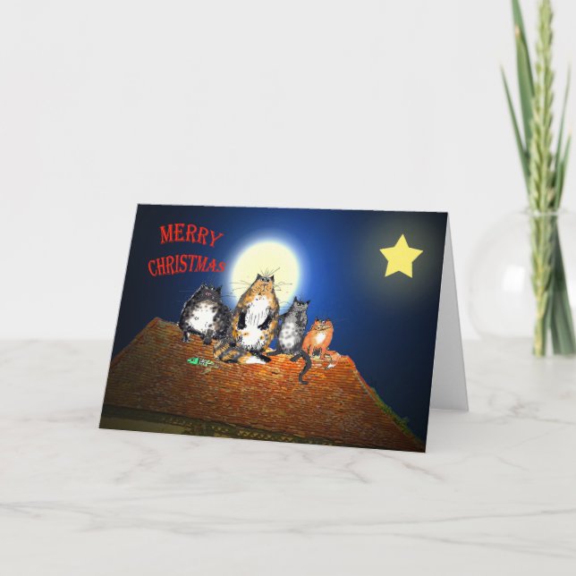 Cats on roof,  Merry Christmas, humour Holiday Card (Front)
