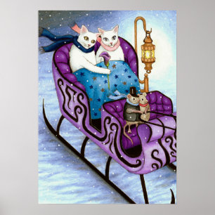Cats on Sleigh 444 Winter Poster