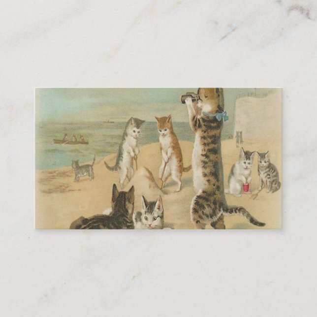 Cats On The Beach Vintage Business Card (Front)