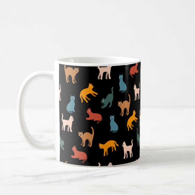 Cats on the black coffee mug (Left)