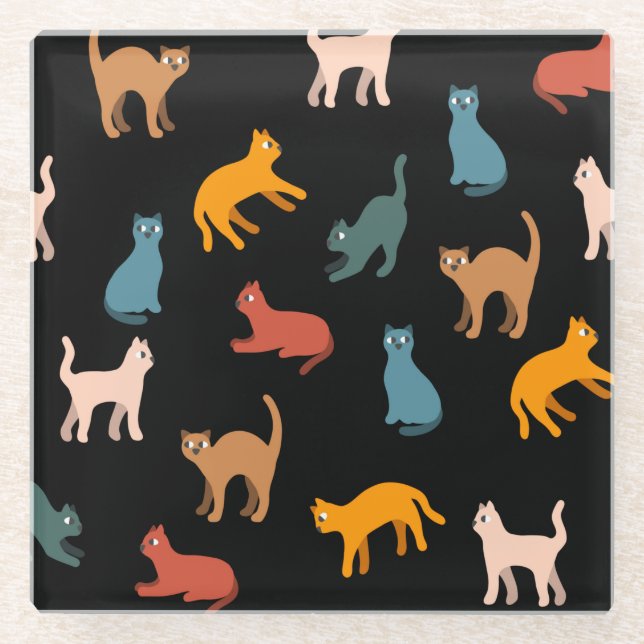 Cats on the black glass coaster (Front)