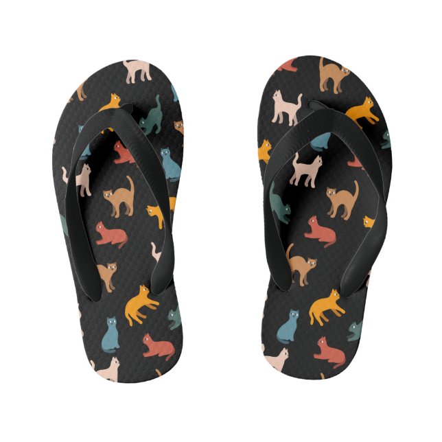 Cats on the black kid's flip flops (Footbed)