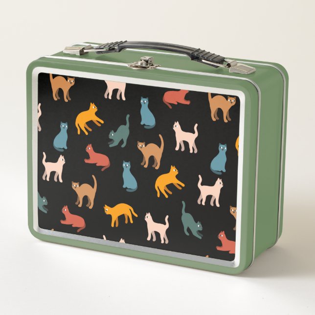 Cats on the black metal lunch box (Front)
