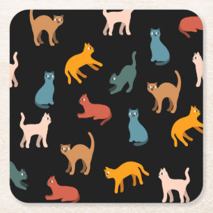 Cats on the black square paper coaster