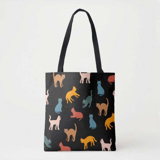 Cats on the black tote bag (Front)